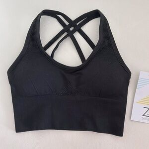 NWT Zella Stretch Seamless Longline Bra in Black XS